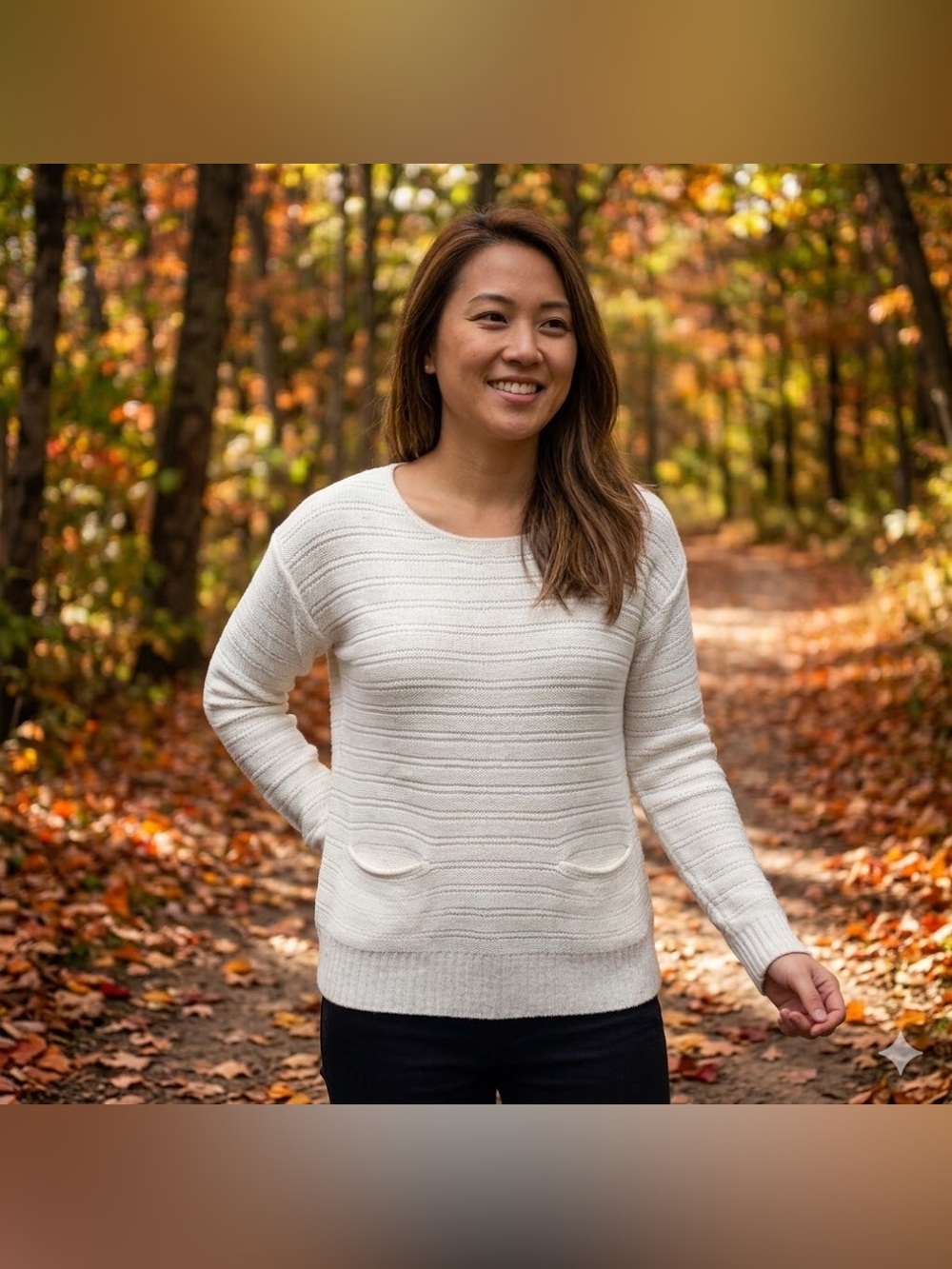 Rachel Roy Cozy Cream Knit Sweater with Pocket Detail Women’s Size Medium Stripe